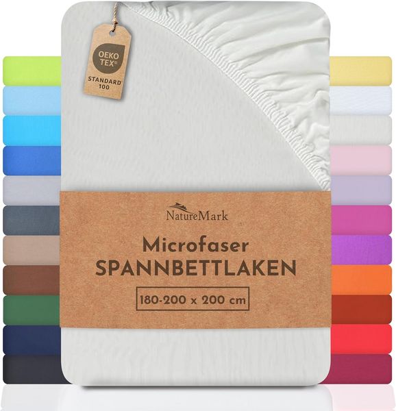 NatureMark Mikrofaser SPANNBETTLAKEN zum Sparpreis! viele Größen und Farben Markenware (Bettlaken 180x200-200x200 cm, Natur/Creme)
