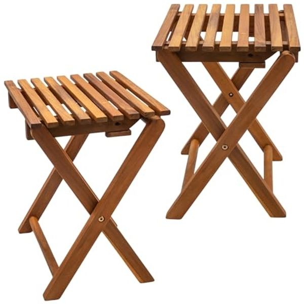 Spetebo Hocker Akazien Klapphocker natur geölt 37 x 29 cm (Anzahl, 2 St, Stück), Platzsparend zusammenklappbar