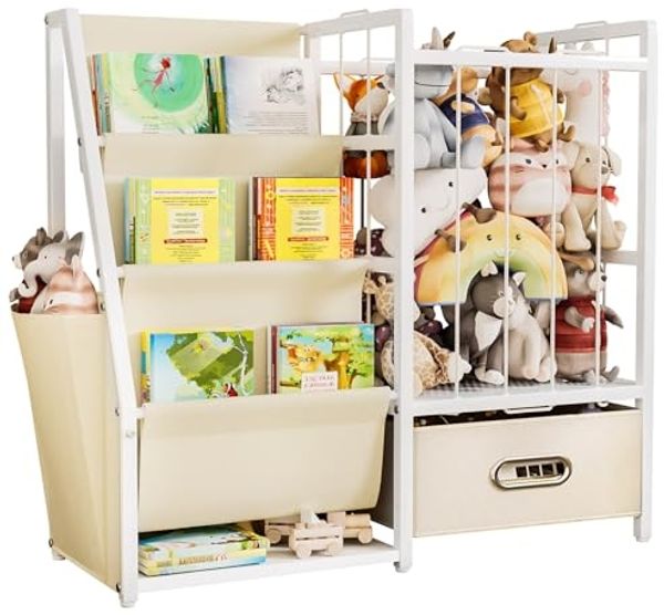 Yorbay Spielzeugtruhe 2 in 1 Bücherregal Kinderregal, Kinderzimmerregal mit Aufbewahrungsbox & Taschen, 84x30x76cm