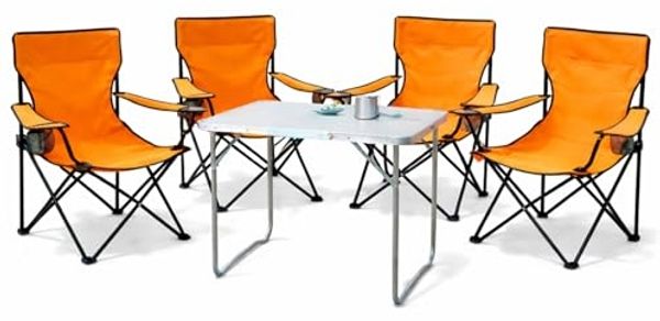 5-teiliges Campingmöbel Set orange Tisch+Campingstühle mit Tasche