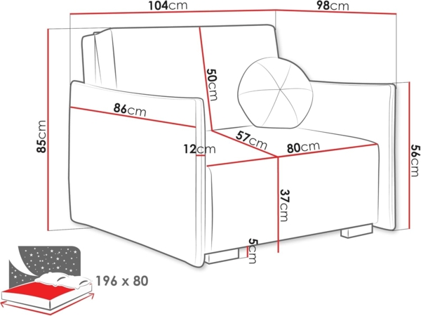 Sofa Viva Glov I mit Schlaffunktion, einsitzer Schlafsofa mit Bettkasten (Farbe: Soul 16) Bild 3