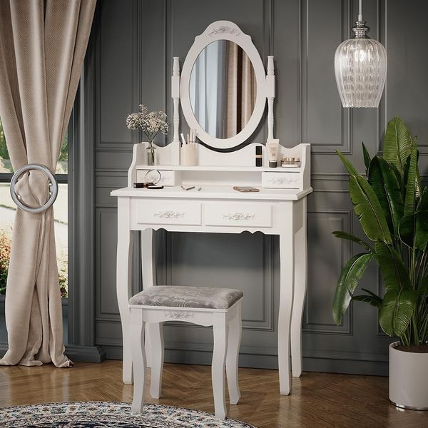 Schminktisch Meghan Weiß 75 cm mit Hocker Vicco