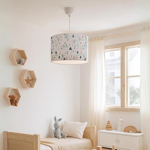 Kinder Hängeleuchte Rugby Weiß mit Bäume-Motiv [lux. pro]