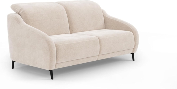 Cavadore 3er-Sofa Blue, 3-Sitzer Couch im modernen Design mit motorischer TV-Funktion inkl. klapptisch, USB-Anschluss, Kopfteilverstellung, mattschwarzen Metallfüßen, 192 x 93 x 104, Mikrofaser, Beige