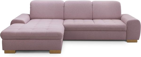 CAVADORE Sofaecke Lexi im Landhausstil / Sofa in L-Form mit XXL-Longchair links und Federkern / Inkl. Kopfteilverstellung / 275x82-99x173 / Flachgewebe: Altrosa