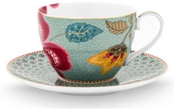 PiP Studio Tasse Blooming Tales Fantasy Blue Tasse mit Untertasse 0,3l, Porzellan
