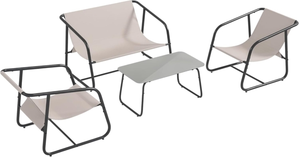 Outsunny Sitzgruppe Gartenmöbel-Set mit 2 Sesseln, 1 Zweisitzer, 1 Couchtisch, (Gartensitzgruppe, 4-tlg, Gartengarnitur), für Balkon, Terrasse, Mesh, Creme