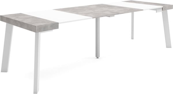 Skraut Home | Ausziehbarertisch | Multifunktionaler ausziehbarer | 260 | Für 12 Gäste | Hölzerne Beine | Moderner Stil | Mattweiß und Zement