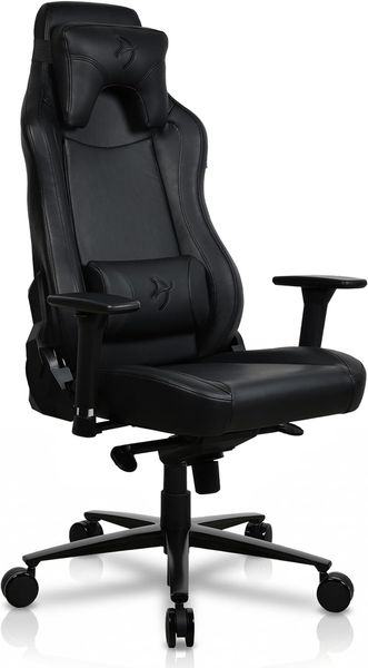 Arozzi Vernazza Premium-SoftPU™-Kunstleder in Automobilqualität, ergonomischer Computerspiel- oder Bürostuhl, Liegestuhl, Dreh- und Neigungswippe, 3D-Armlehnen, Lenden- und Nackenstütze – (Pure Black)