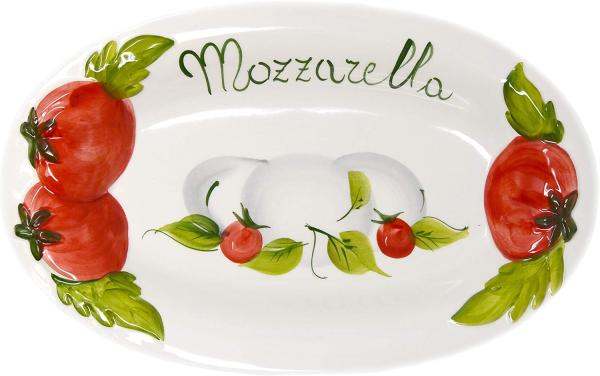 Lashuma Servierteller Tomate Mozzarella, Keramik, (1-tlg, 31 x 20 cm), Handgemachter Obstteller oval aus Italien