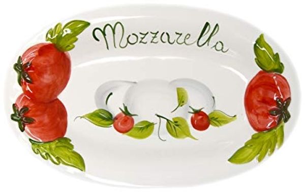 Lashuma Servierteller Tomate Mozzarella, Keramik, (1-tlg, 31 x 20 cm), Handgemachter Obstteller oval aus Italien