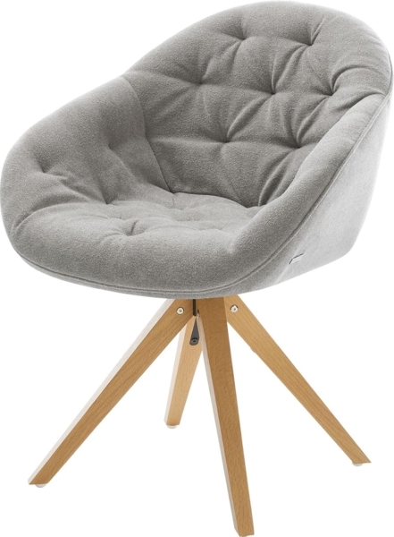Drehstuhl Gaio-Flex Strukturstoff Soft Grau Holzgestell kantig Natur 180° drehbar