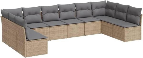 vidaXL 10-tlg. Garten-Sofagarnitur mit Kissen Beige Poly Rattan 3249928