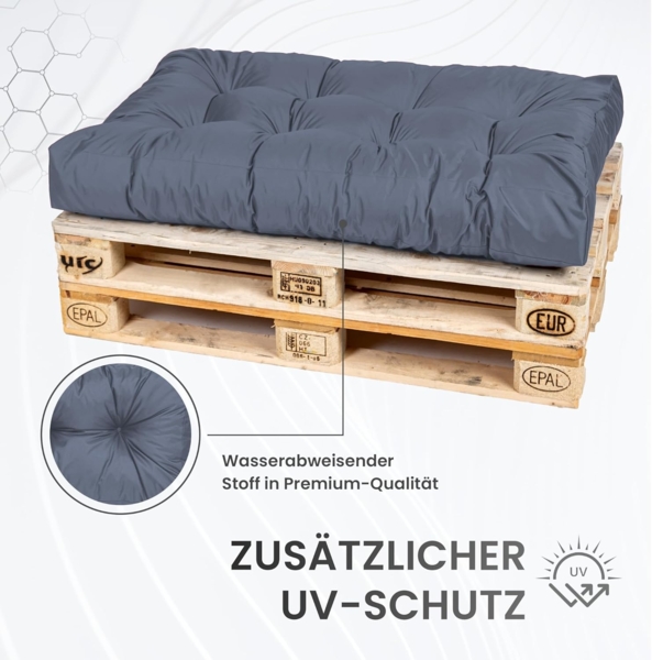 TexDeko® Garden Palettenkissen wasserabweisend UV - beständig Premium Sitzkissen gesteppt 120 x 50 x 18 cm Palettenauflage für Europaletten Palettenmöbel Palettenpolster (Grau) Bild 3