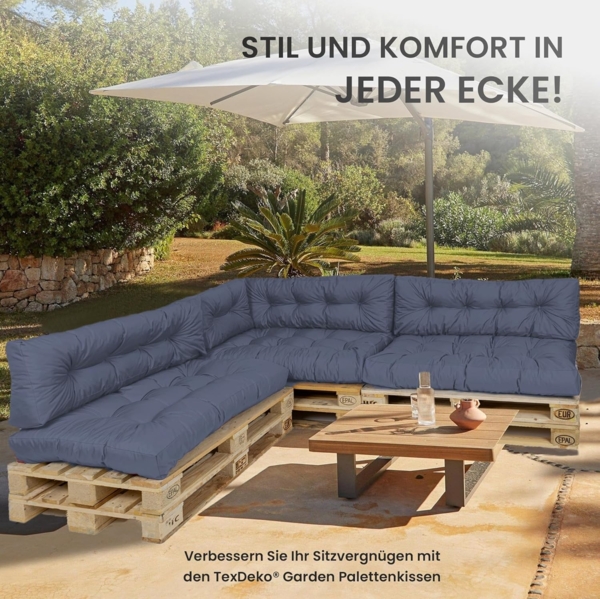 TexDeko® Garden Palettenkissen wasserabweisend UV - beständig Premium Sitzkissen gesteppt 120 x 50 x 18 cm Palettenauflage für Europaletten Palettenmöbel Palettenpolster (Grau) Bild 5