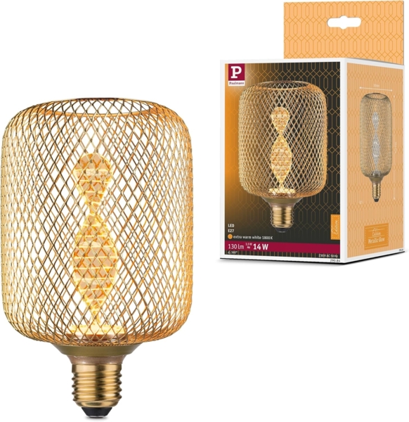 Paulmann 29084 Metallic Glow Edition Standard 230V LED Leuchtmittel Zyl E27 Helix 3,5W 130lm 100mm Messing Metall 1800K