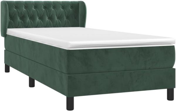 vidaXL Boxspringbett mit Matratze Dunkelgrün 90x190 cm Samt 3127646