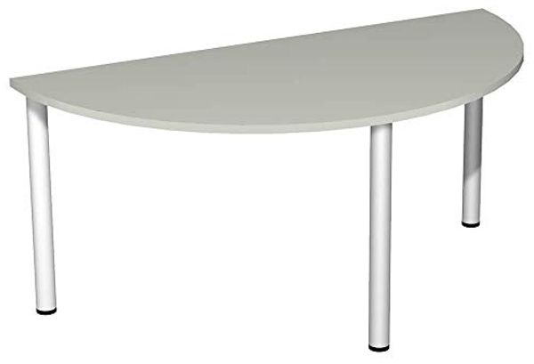 Konferenztisch Rundfuß, Halbkreisform, 160x80cm, Lichtgrau Silber