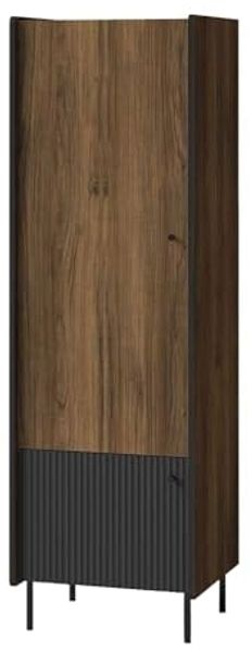 Kleiderschrank Drehtürenschrank Pereto 59x55x190cm Warmia Nussbaum schwarz matt 2-türig