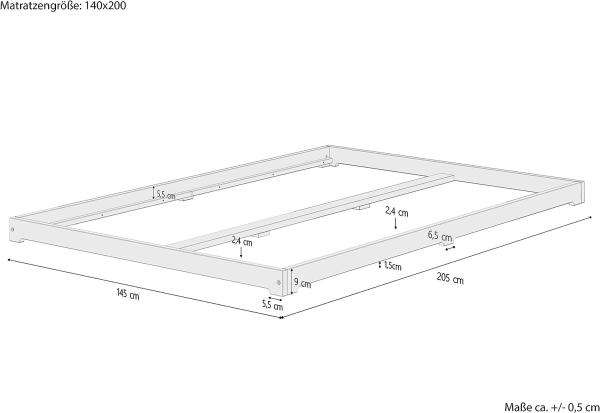 Futonbett Bodenbett extra niedriges Holzett 140x200 Kiefer lackiert Zubehör wählbar V-60.47K-14Rollrost inkl. Bild 2