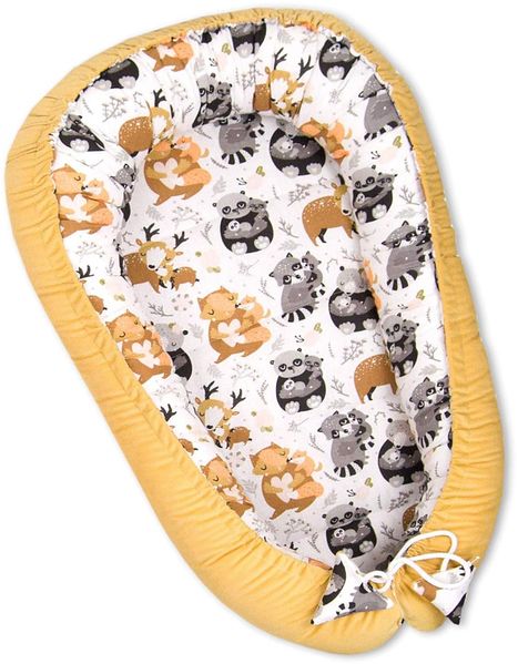 PIMKO Multifunktionale 2seitig Babynest Kuschelnest Kokon für Babys Nestchen antiallergischre Neugeborene Kokon Reisebett 55x90 cm Baumwolle und VELVET (Mustard)