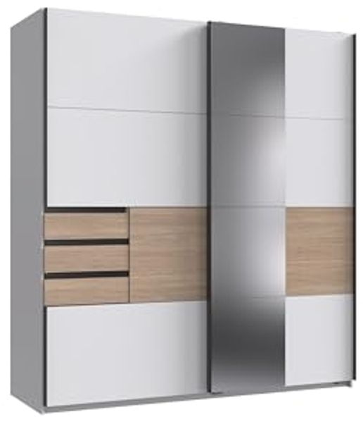 Schwebetürenschrank >Bremen< in WEISS + MULTIPLEX - 180x198x65cm (BxHxT)