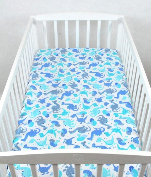 BABYLUX Spannbetttuch 60 x 120 cm Baby SPANNBETTLAKEN Baumwolle Kinderbett 100. Dino Blau