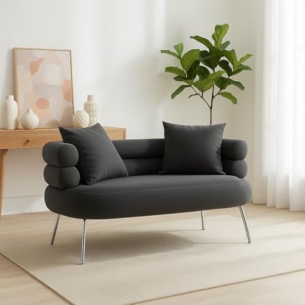 Dmora Sofa 2-Sitzer Roosevelt 133 x 68 x 69 cm Grau, Armlehnen