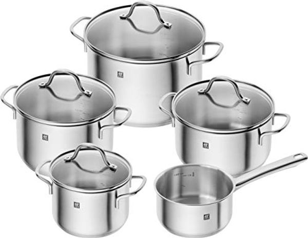 ZWILLING Flow Kochtopf-Set, 5-teilig, 4 Deckel, Induktionsgeeignet, Edelstahl, Silber