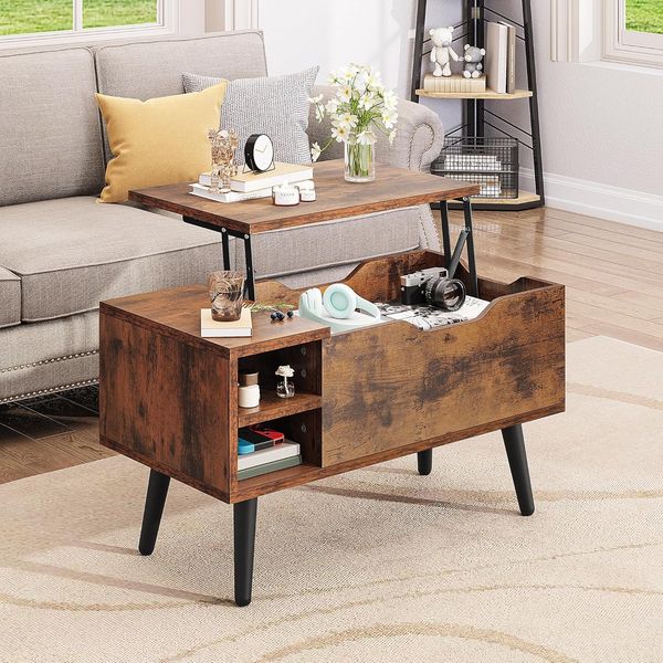 YITAHOME Couchtisch mit anhebbarer Platte und verstecktem Fach, verstellbare Ablagefläche, Federheber, Couchtisch mit Stauraum für Wohnzimmer, 80 x 40 x 61,5 cm, Vintage-Braun