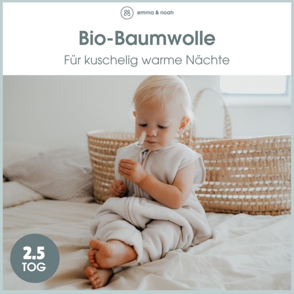 emma & noah Premium Baby Schlafsack mit Füßen Ganzjahr, Bequem & Atmungsaktiv, 100% Bio-Baumwolle, Oeko-TEX Zertifiziert, Flauschig, Bewegungsfreiheit, 2.5 TOG (Leo Grau, 70 cm) Bild 3