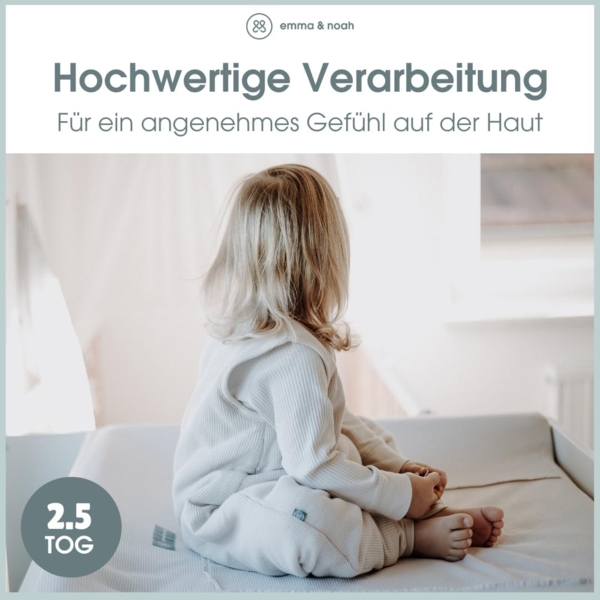 emma & noah Premium Baby Schlafsack mit Füßen Ganzjahr, Bequem & Atmungsaktiv, 100% Bio-Baumwolle, Oeko-TEX Zertifiziert, Flauschig, Bewegungsfreiheit, 2.5 TOG (Leo Grau, 70 cm) Bild 5