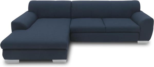DOMO Collection Nika Eckcouch mit Schlaffunktion in L-Form, Sofa Eckgarnitur, Ecksofa Webstoff, blau, 277 x 156 x 78 cm
