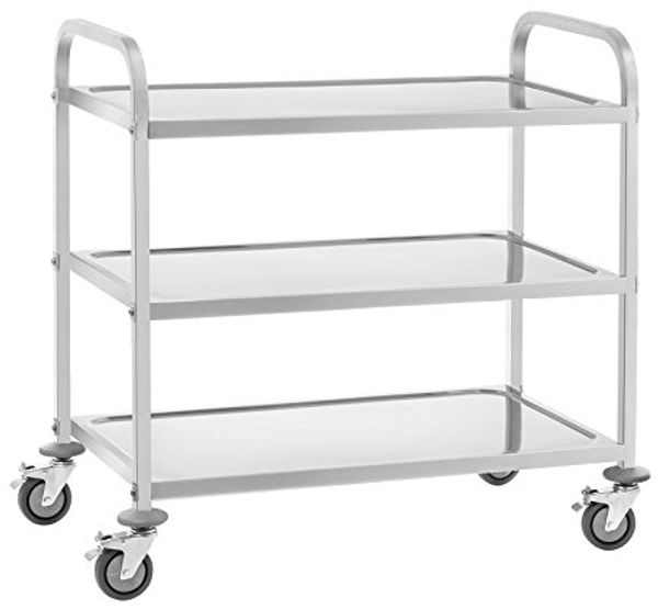 Royal Catering Servierwagen 3 Borde Edelstahl Teewagen Küchenwagen 4 Räder 2 Bremsen Waagen
