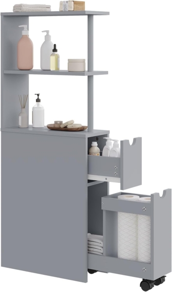 EUGAD Mehrzweckschrank (1-St) Nischenschrank schmal, mit Schublade auf Rollen, Grau