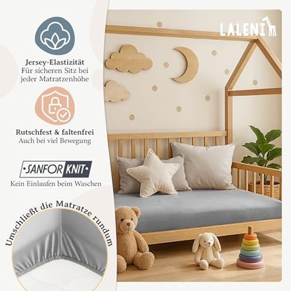 Laleni Spannbettlaken Babybett Kinderbett 70x140 cm - Oeko-Tex Zertifiziert, 100% Baumwolle, atmungsaktives Spannbetttuch Jersey Baby, 135 g/m², Moonlight Grey - grau Bild 4