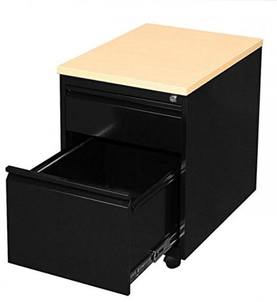 Profi Stahl Büro Rollcontainer Bürocontainer mit Hängeregistratur Maße: 62 x 46 x 59 cm, RAL 9005 Tiefschwarz /Platte: Ahorn-Dekor 505202