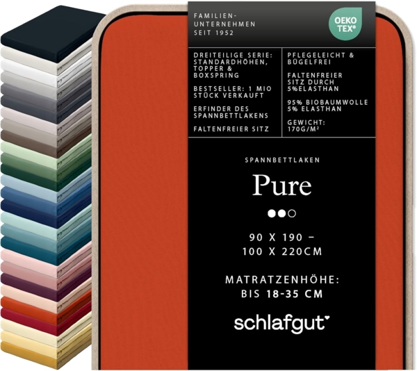 Schlafgut Spannbettlaken PURE Bio-Baumwolle mit Elasthan, dehnbar blickdicht, straff, Bettlaken, Jersey, Gummizug: rundum, (1 Stück), Laken für Matratzen bis 30cm Höhe, in 90x200, 140x200 oder 180x200 cm