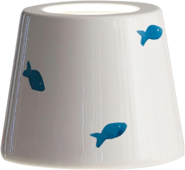 Zafferano, Poldina Cover, Handverzierte Keramik Tischlampenabdeckung, Abdeckung kompatibel mit Poldina Lampen, Hergestellt in Italien, Ø13x10 cm, Farbe Weiß - Blaue Fische