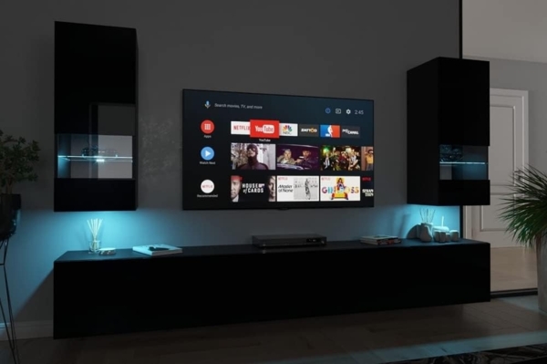 FURNITECH SEZANA AN21 Möbel Schrankwand Wandschrank Wohnwand Mediawand mit Led Beleuchtung Wohnzimmer (LED RGB (16 Farben), AN21-18BW-HG5 1A) Bild 3