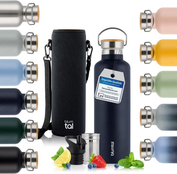 Blumtal Thermoflasche Thermosflasche 1L - doppelwandige Flasche Edelstahl 1L - BPA frei