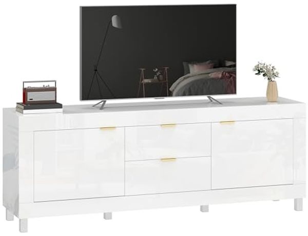 HOMCOM Lowboard 2 Türen Schubladen (Hochglanz Fernsehtisch, 1 St, TV-Bank), für Wohnzimmer Schlafzimmer Hochglanz Weiß