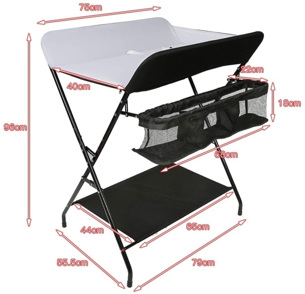 OHMG Baby Wickelkombi Klappbare Wickelkommode,Wickeltisch mit Rollen,Mobiler Wickeltisch mit Wickelauflage,Sicherheitsgurt und Ablagefächern,Wasserdicht und Höhenverstellbar,Stabil Bild 2