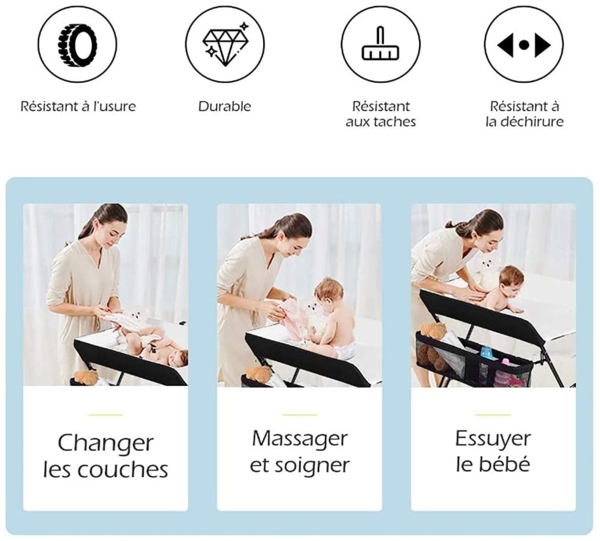 OHMG Baby Wickelkombi Klappbare Wickelkommode,Wickeltisch mit Rollen,Mobiler Wickeltisch mit Wickelauflage,Sicherheitsgurt und Ablagefächern,Wasserdicht und Höhenverstellbar,Stabil Bild 3