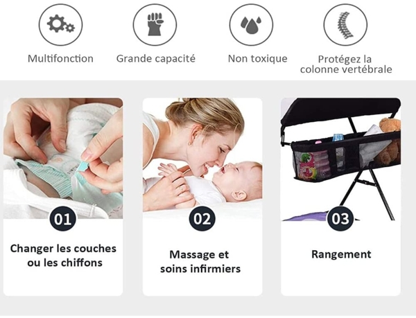 OHMG Baby Wickelkombi Klappbare Wickelkommode,Wickeltisch mit Rollen,Mobiler Wickeltisch mit Wickelauflage,Sicherheitsgurt und Ablagefächern,Wasserdicht und Höhenverstellbar,Stabil Bild 4