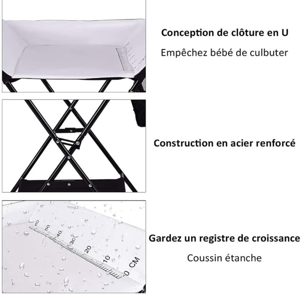 OHMG Baby Wickelkombi Klappbare Wickelkommode,Wickeltisch mit Rollen,Mobiler Wickeltisch mit Wickelauflage,Sicherheitsgurt und Ablagefächern,Wasserdicht und Höhenverstellbar,Stabil Bild 5