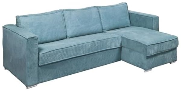 Vente-unique - LORETO Sofa SamtStoff Blau - B 223 cm152 cm x H 90 cm x L 298 cm