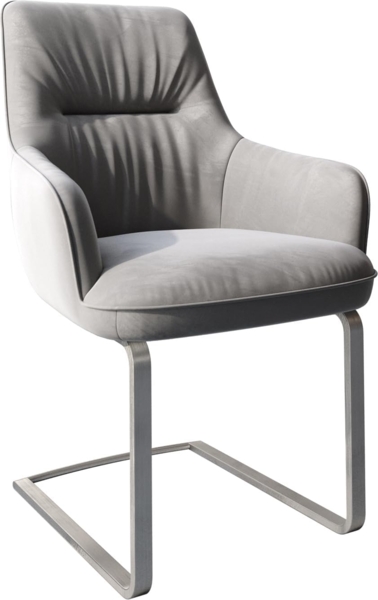 Freischwinger Zelia-Flex mit Armlehnen Samt Grau Freischwinger flach Edelstahl Taschenfederkern