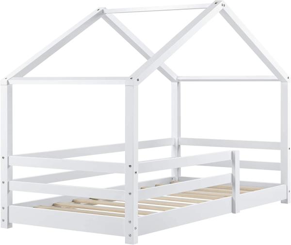 en.casa Hausbett 90x200 cm Weiß, inkl. Lattenrost und Rausfallschutz Bild 4