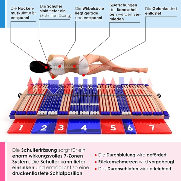 elektrischer Lattenrost 100% BUCHE - Kopf- u. Fußteil elektrisch verstellbar - SCHULTERFRÄSUNG, 7 Zonen, 44 Federleisten, Härteregulierung, Mittelgurt - MOTOR COMFORT 44® - fertig montiert (100x220) Bild 3